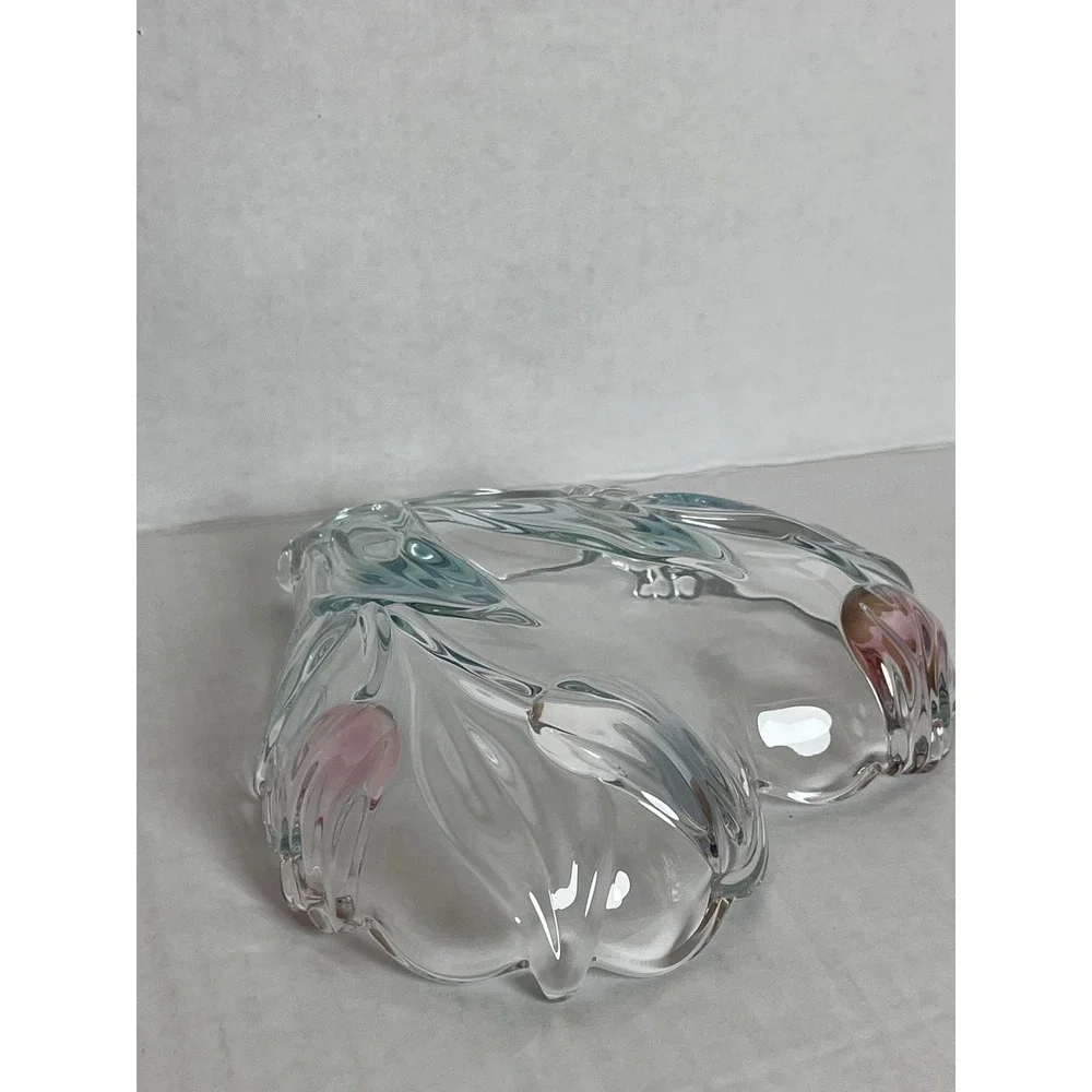 Vintage Mikasa Crystal Heart Bowl Cottagecore Iridescent Embossed Tulip Glass